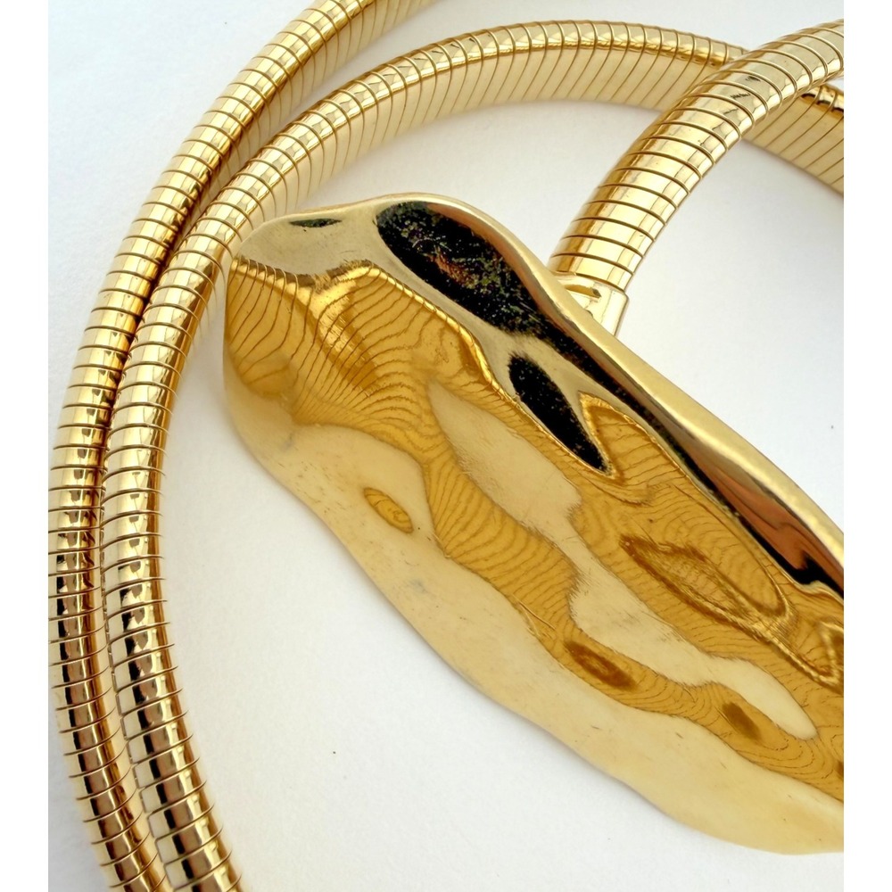 Vintage Accessocraft NYC Yellow Gold Tone Snake Chain Belt Abstract Wavy Buckle